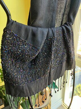 Black hand beaded shawl
